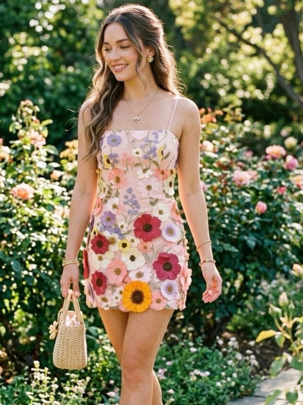 $159 Storia Multi floral 3D embroidered mini dress med #floral #summerdress #fem